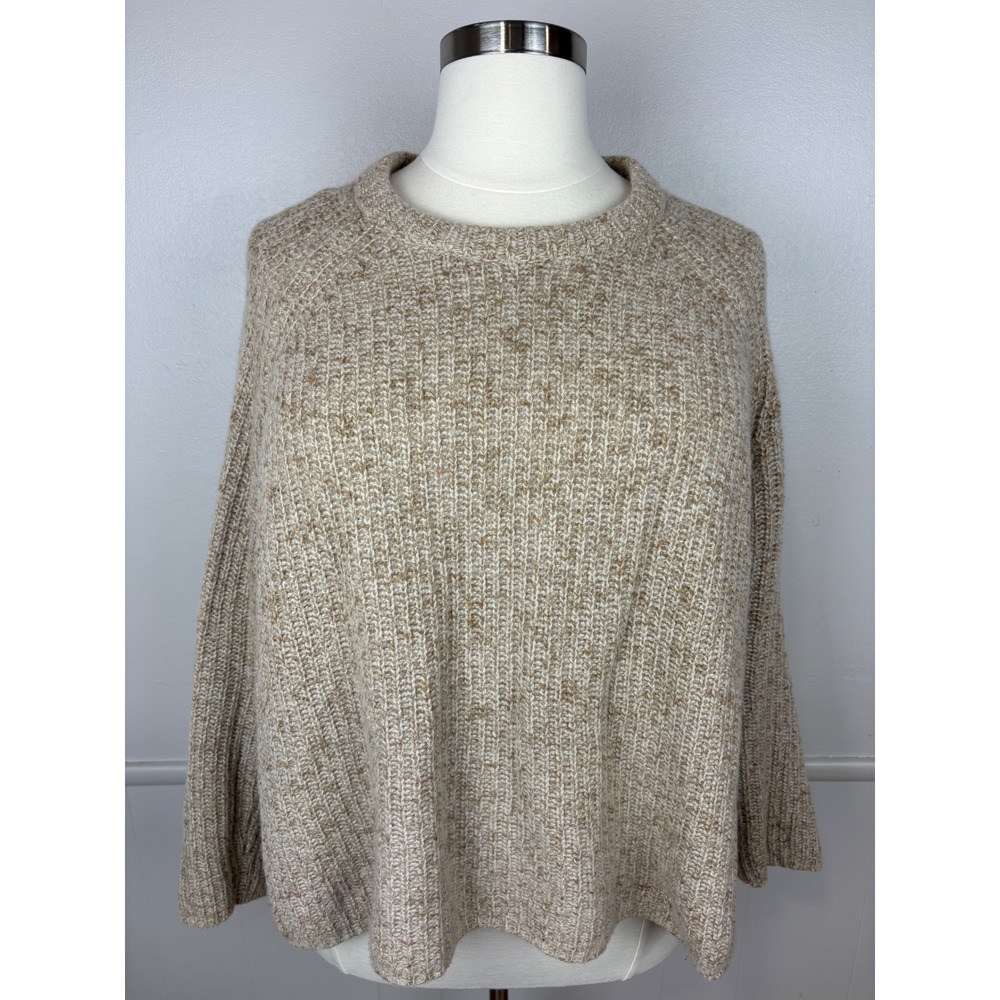 Jenni Kayne Fisherman Knit Sweater Cashmere Cotton Wool Sz 3X Tan Heather